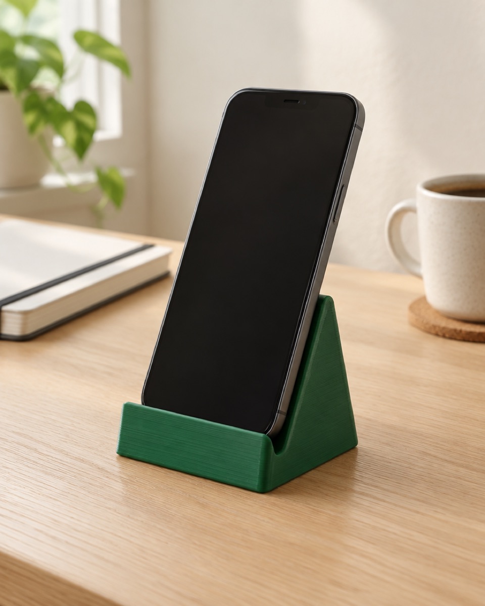 3D printed phone holder on a desk